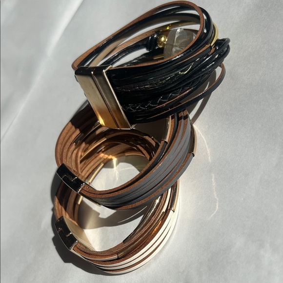 Vintage multi strand leather Stylish Multi-Strand Bracelets magnetic closure o/s - Picture 6 of 9